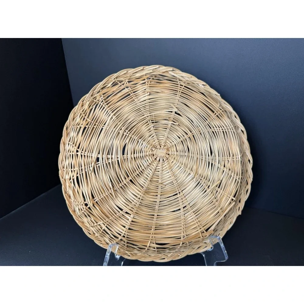 Set of 6 Wicker Rattan Paper Plate Holders Natural Woven Picnic BBQ Cottage